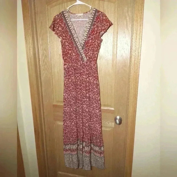 Bebop be you be free size small maxi dress floral vneck lightweight burnt orange - Picture 1 of 6